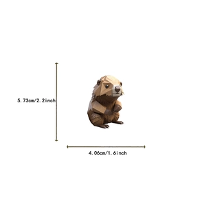 Macro view of 3D low poly woodchuck papercraft model with exact size dimensions