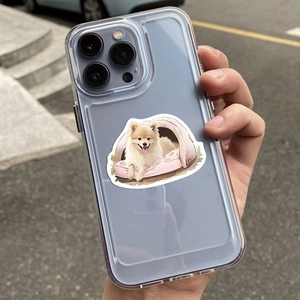 Clear iPhone case with cute Pomeranian dog illustration and full camera protection