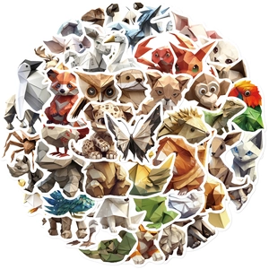 Pack of 50 waterproof low-poly origami animal stickers for laptops and guitars