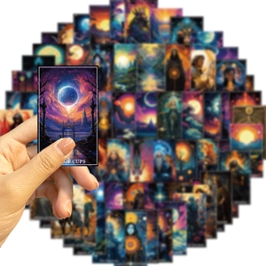 Fantasy Tarot doodle stickers set with 78 waterproof colorful celestial magic designs