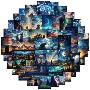 Van Gogh Starry Night style pet stickers set for laptops and guitars waterproof DIY decals