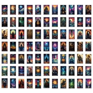 Standard 84-piece tarot card deck set featuring modern fantasy illustrations on white background