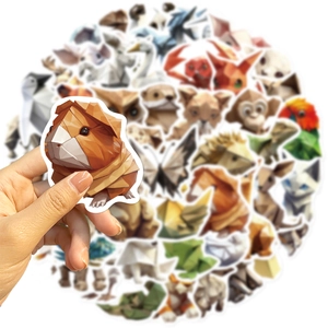 50pcs waterproof low-poly animal origami stickers for laptop and DIY guitar decoration