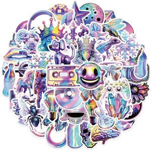 50pcs holographic vaporwave stickers set for laptops with vibrant iridescent finish
