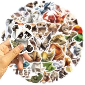 Macro detail of waterproof Low Poly animal stickers for laptop and DIY decoration