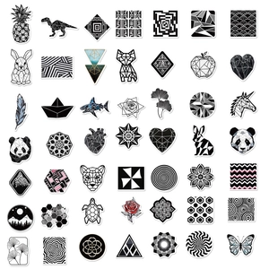 Set di 52 adesivi geometrici in bianco e nero con motivi di animali e piante per laptop