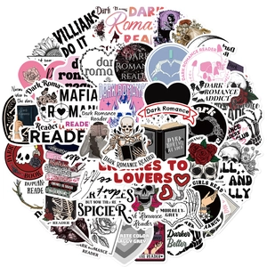50pcs Dark Romance literary stickers for laptop and guitar featuring books and skulls