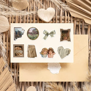 Artistic vintage aesthetic stickers with frames, butterflies and angels for scrapbooking