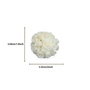 Detail view of a white rose flower ball sticker showing precise dimensions 5.32cm by 5.04cm