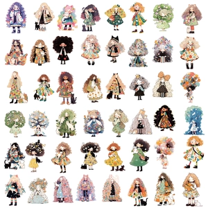 Set de 48 pegatinas de chicas de dibujos para decorar guitarras y ordenadores