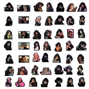 50pcs vintage retro anime girl stickers for laptop and guitar with waterproof black border