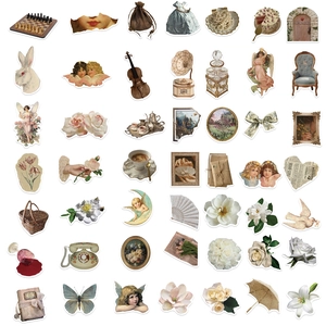 50-piece vintage waterproof aesthetic stickers set for scrapbooking and DIY decoration