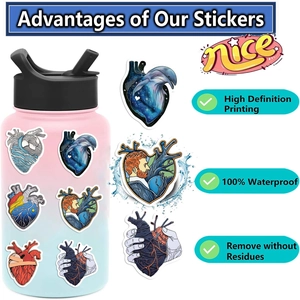 52PCS artistic anatomical heart waterproof stickers for laptops and guitar decoration