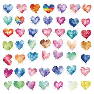 50 pièces de stickers graffiti cœur aquarelle pour ordinateur et décoration DIY étanche