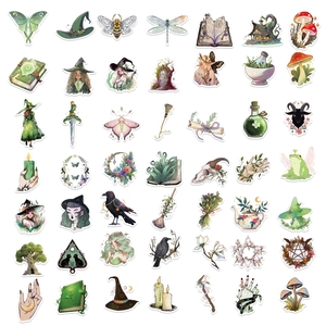 100pcs pink and green cartoon forest witch doodle stickers for laptop and guitar decoration