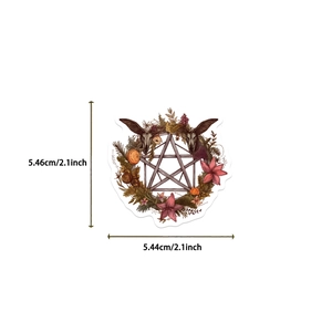Detailed dimension view of witchy forest sticker showing 5.4cm size and dark cottagecore art