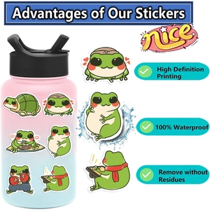 50pcs cute cartoon frog waterproof graffiti stickers on a sports water bottle