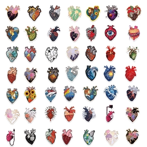 52-piece artistic anatomical heart stickers for guitars, laptops, and waterproof DIY decor