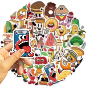 Close-up of cute cartoon soda can sticker from a colorful food graffiti decal collection