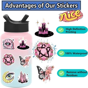 100pcs waterproof pink green witch stickers for guitar, laptop and water bottle decor