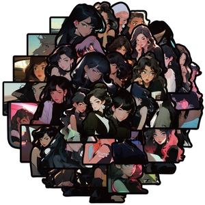 50 pieces of retro black-edged anime stickers for DIY laptops and luggage decoration