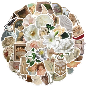 50pcs vintage Victorian style waterproof stickers featuring flowers, angels and swan art