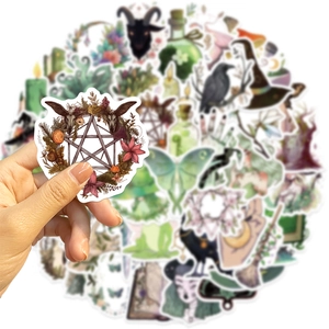 50pcs vintage forest witch stickers with occult symbols for laptop and DIY crafts