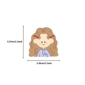 Detailed size view of a cartoon girl sticker measuring 5.37cm by 5.36cm for DIY decor