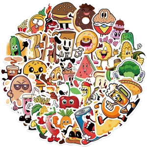 Set of 50 fun waterproof cartoon food and fruit stickers for laptop and guitar DIY