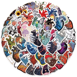 52PCS artistic anatomical heart stickers with Van Gogh painting motifs for laptops