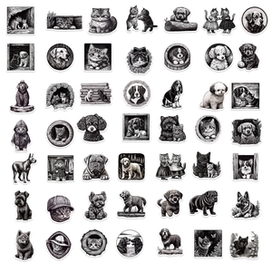 50pcs black and white woodcut animal stickers for DIY guitar and laptop decoration