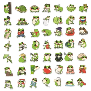 Set of 50 waterproof cartoon frog stickers for laptops and guitars in various cute poses