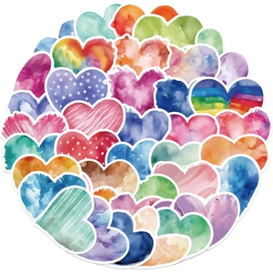50 autocollants de cœur à l'aquarelle étanches pour ordinateurs et bagages DIY