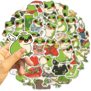 Close-up of cute cartoon frog stickers with waterproof finish for DIY decoration
