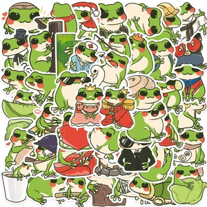 Detailed view of 50 variety cartoon frog stickers with diverse cute role-playing themes