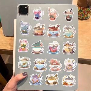 50 pieces of waterproof INS style shark and cup stickers for laptop and guitar decoration