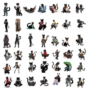 Lot de 50 autocollants de chats noirs personnifiés imperméables pour guitare et PC
