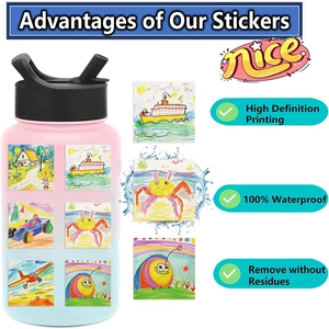 Waterproof doodle stickers for kids on water bottle with high definition printing feature