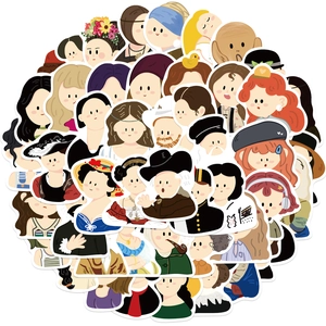 Set of 50 waterproof cartoon stickers featuring famous art portraits for laptops