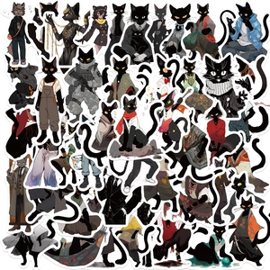 Autocollants de Dessin Animé de Chat Noir Anthropomorphe Imperméables en PVC Décalcomanies Décoratives pour Ordinateur Portable Guitare Bagages Autocollants de Papeterie