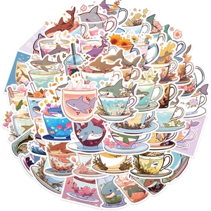 50pcs waterproof INS style shark and tea cup graffiti stickers for DIY laptop decor