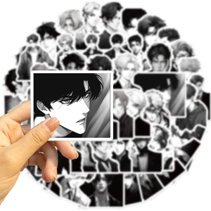 60Pcs black and white anime boy stickers for guitar and laptop DIY waterproof decals