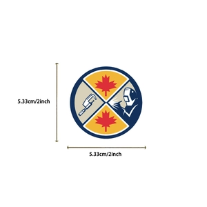 Detail view of a 2-inch waterproof welder sticker showing a 5.33cm diameter measurement