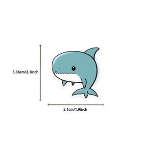 Detailed size specifications for waterproof blue shark cartoon sticker with 2.1 inch height