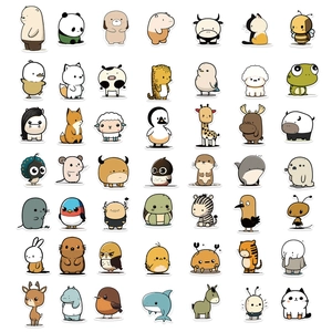 Collection of 50 cute cartoon animal graffiti stickers for DIY laptop and luggage decor