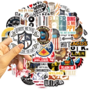 Set of 50 waterproof cartoon welding stickers for laptops and guitars featuring tool patterns