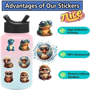 55-pack colorful waterproof cartoon animal graffiti stickers for laptops and water bottles