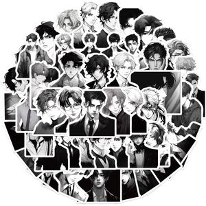 60 pieces of black and white anime boy graffiti stickers for laptops and luggage decoration