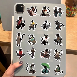 Autocollants chat noir humanoïde sur tablette pour décor de pc portable et bagage