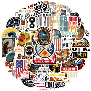 50pcs waterproof welding worker graffiti stickers for hard hats and laptops